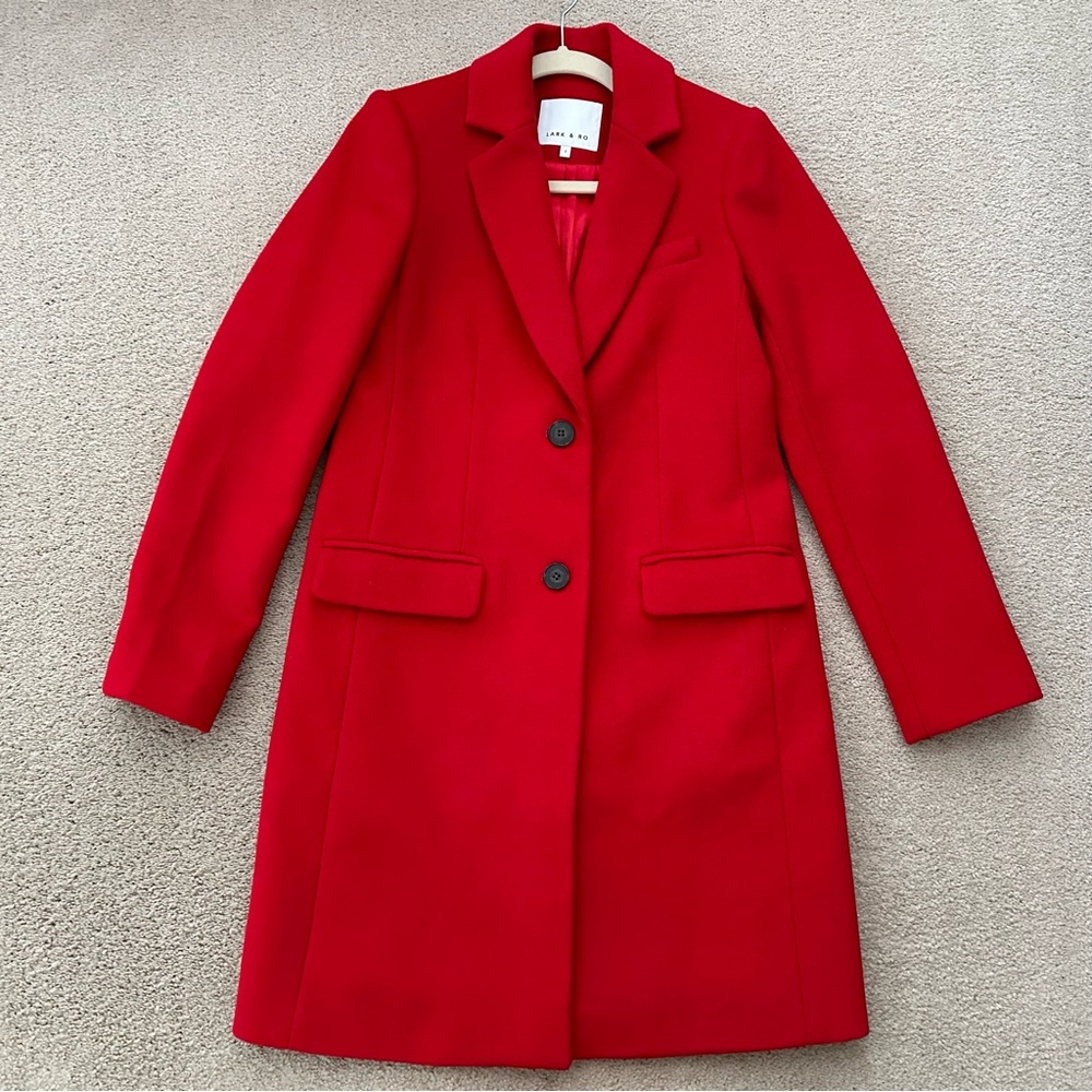 Red Wool Mid Length Single Breasted Peacoat - Women's Fall / Winter Coat